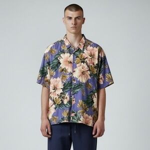 VTG Reyn Spooner Shirt Men's XL Purple Rayon Hawaiian Aloha Floral Print 80s 90s